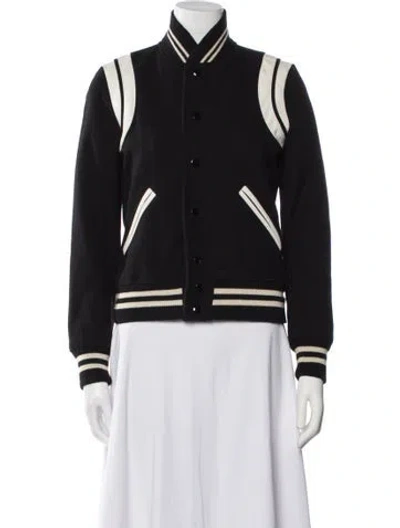 Pre-owned Saint Laurent Virgin Wool Colorblock Pattern Bomber Jacket In Black