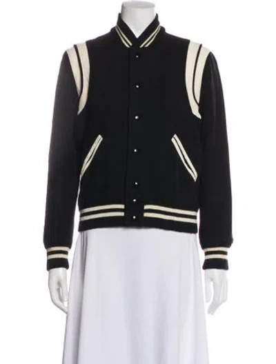 Pre-owned Saint Laurent Virgin Wool Colorblock Pattern Bomber Jacket In Black