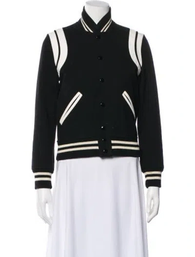 Pre-owned Saint Laurent Virgin Wool Colorblock Pattern Bomber Jacket In Black