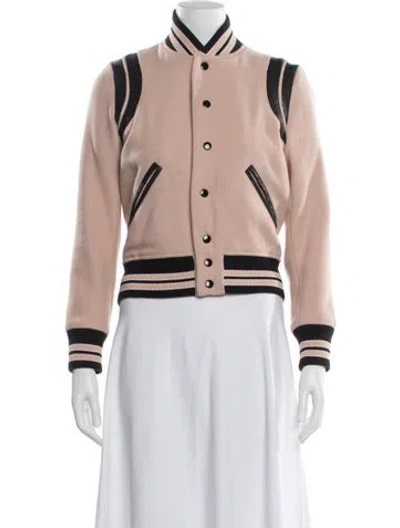 Pre-owned Saint Laurent Virgin Wool Colorblock Pattern Bomber Jacket In Pink
