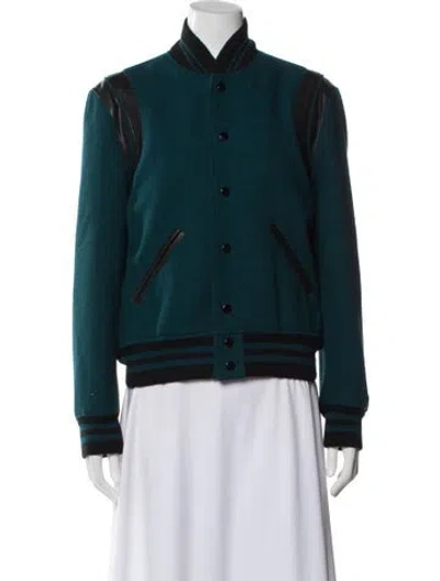 Pre-owned Saint Laurent Virgin Wool Colorblock Pattern Jacket In Green