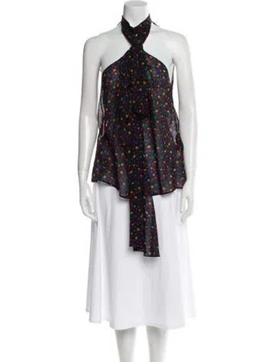 Pre-owned Saint Laurent Virgin Wool Floral Print Blouse In Black