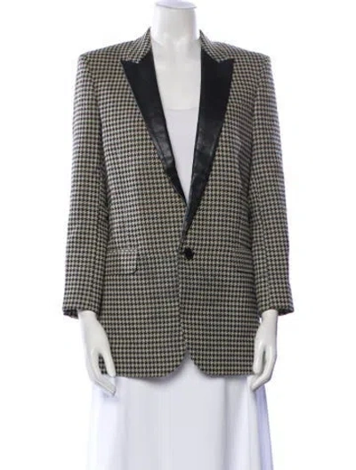 Pre-owned Saint Laurent Virgin Wool Houndstooth Print Blazer In Black