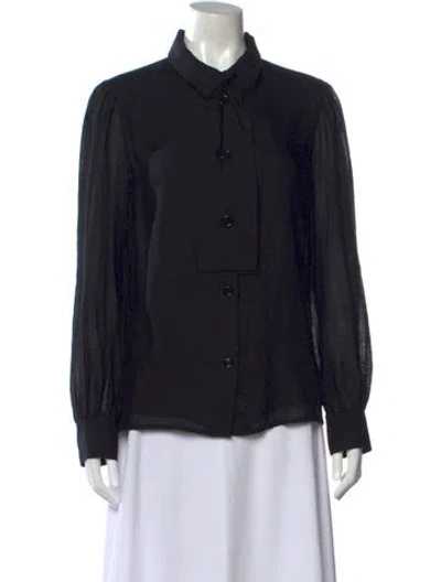 Pre-owned Saint Laurent Virgin Wool Long Sleeve Blouse In Black