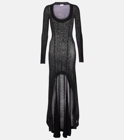 Saint Laurent Virgin Wool Maxi Dress In Black