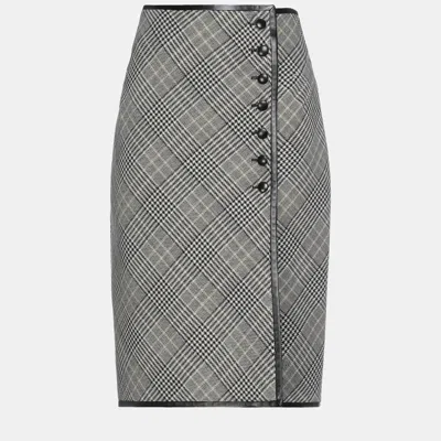 Pre-owned Saint Laurent Virgin Wool Midi Skirt 38 In Grey