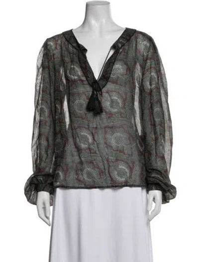 Pre-owned Saint Laurent Virgin Wool Paisley Print Blouse In Multicolor