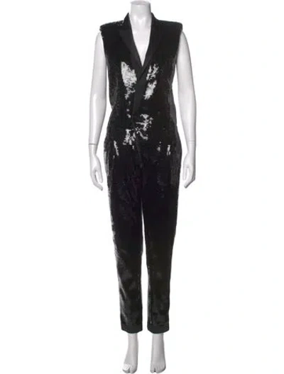 Pre-owned Saint Laurent Virgin Wool Patterned Jumpsuit In Black