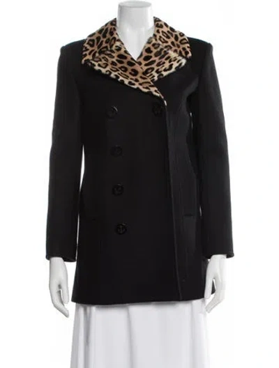 Pre-owned Saint Laurent Virgin Wool Peacoat In Black