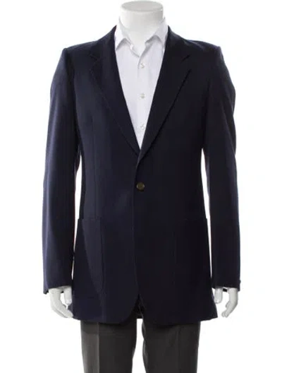 Pre-owned Saint Laurent Virgin Wool Peacoat In Blue