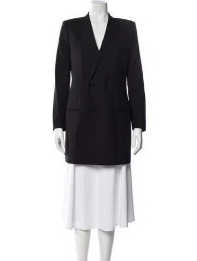 Pre-owned Saint Laurent Virgin Wool Peacoat In Gray
