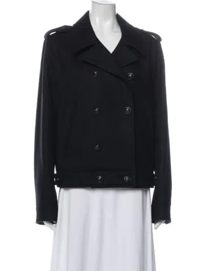 Pre-owned Saint Laurent Virgin Wool Peacoat In Gray