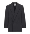 Saint Laurent Oversized Double-breasted Pinstriped Wool-flannel Blazer In Grey