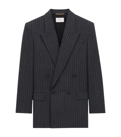 Saint Laurent Virgin Wool Pinstripe Blazer In Black