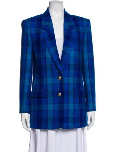 Pre-owned Saint Laurent Virgin Wool Plaid Print Blazer In Blue