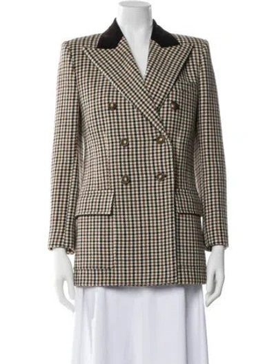 Pre-owned Saint Laurent Virgin Wool Plaid Print Blazer In Brown
