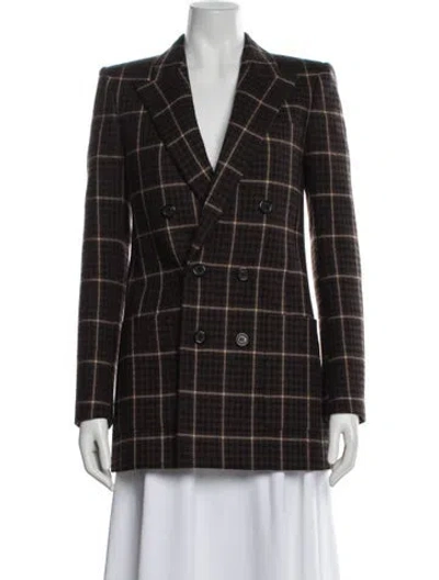 Pre-owned Saint Laurent Virgin Wool Plaid Print Blazer In Brown