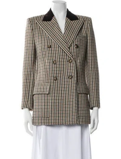 Pre-owned Saint Laurent Virgin Wool Plaid Print Blazer In Brown