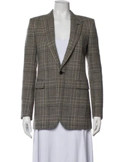 Pre-owned Saint Laurent Virgin Wool Plaid Print Blazer In Brown