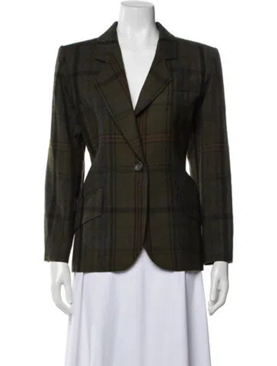 Pre-owned Saint Laurent Virgin Wool Plaid Print Blazer In Green