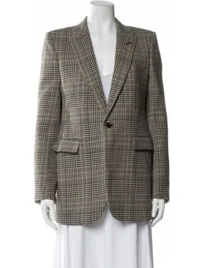 Pre-owned Saint Laurent Virgin Wool Plaid Print Blazer In Neutral