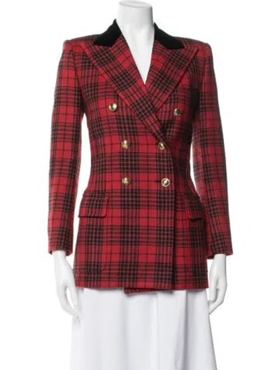 Pre-owned Saint Laurent Virgin Wool Plaid Print Blazer In Red