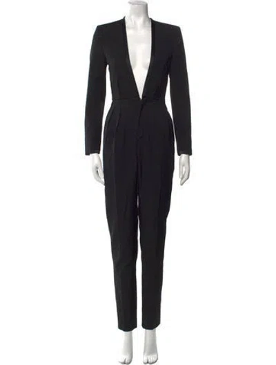Pre-owned Saint Laurent Virgin Wool Plunge Neckline Jumpsuit W/ Tags In Black