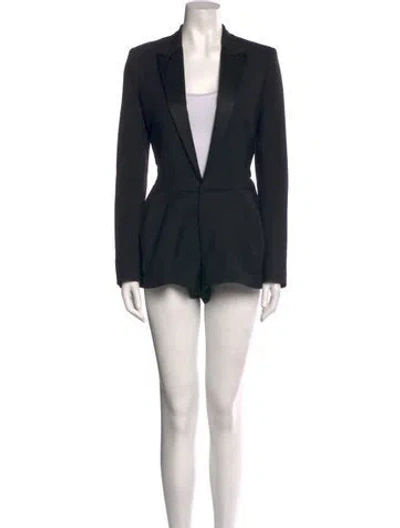 Pre-owned Saint Laurent Virgin Wool Plunge Neckline Romper In Black
