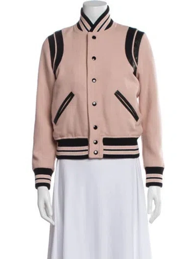 Pre-owned Saint Laurent Virgin Wool Printed Bomber Jacket In Pink