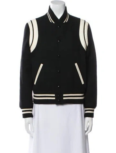 Pre-owned Saint Laurent Virgin Wool Striped Bomber Jacket In Black