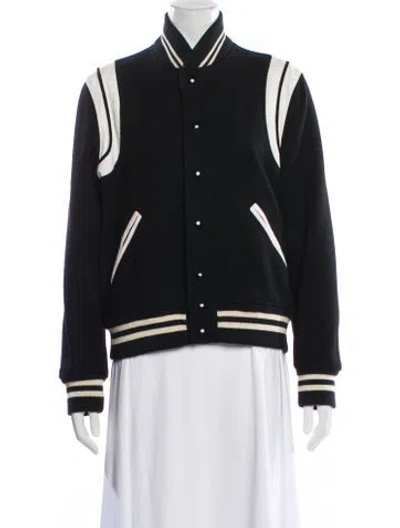 Pre-owned Saint Laurent Virgin Wool Striped Bomber Jacket In Black