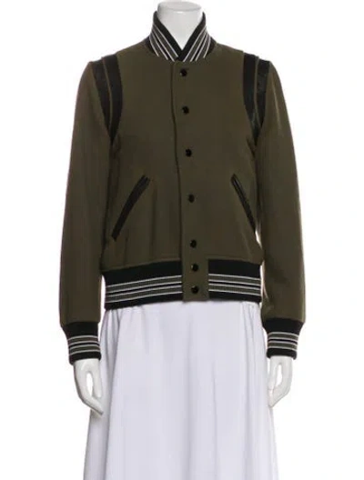 Pre-owned Saint Laurent Virgin Wool Striped Bomber Jacket In Green