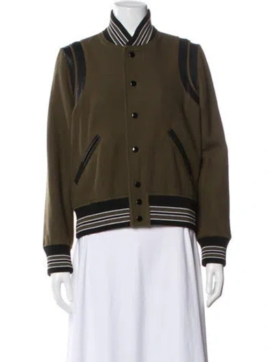 Pre-owned Saint Laurent Virgin Wool Striped Bomber Jacket In Green