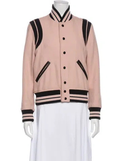 Pre-owned Saint Laurent Virgin Wool Striped Bomber Jacket In Pink