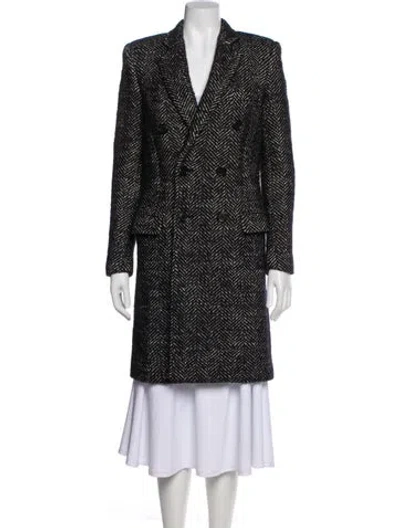 Pre-owned Saint Laurent Virgin Wool Striped Coat W/ Tags In Black