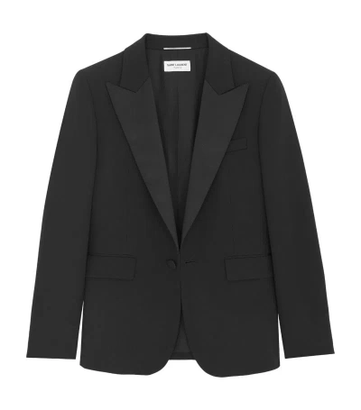 Saint Laurent Virgin Wool Tuxedo Jacket In Black