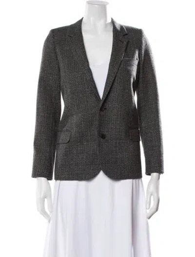 Pre-owned Saint Laurent Virgin Wool Tweed Pattern Blazer In Gray