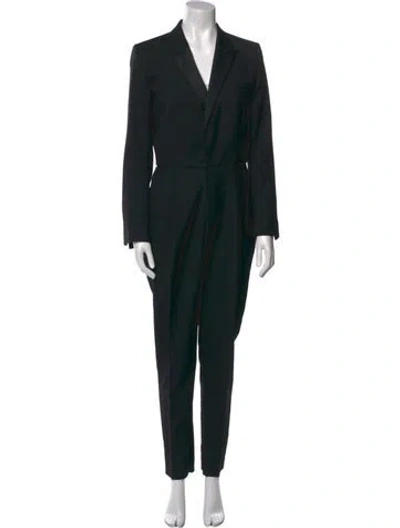 Pre-owned Saint Laurent Virgin Wool V-neck Jumpsuit In Black