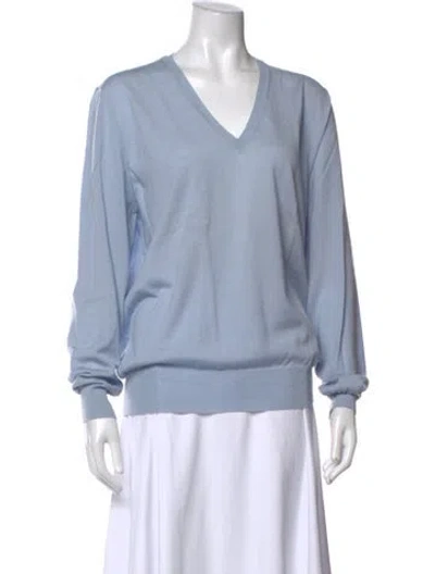 Pre-owned Saint Laurent Virgin Wool V-neck Sweater In Blue