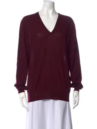Pre-owned Saint Laurent Virgin Wool V-neck Sweater In Burgundy