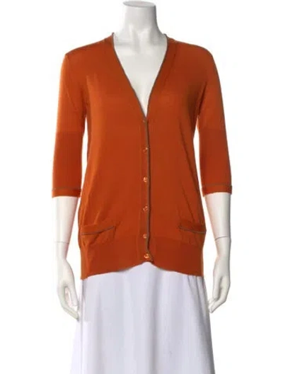 Pre-owned Saint Laurent Virgin Wool V-neck Sweater In Orange