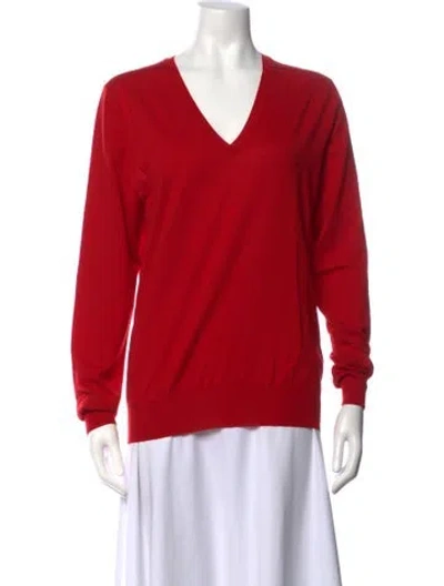 Pre-owned Saint Laurent Virgin Wool V-neck Sweater In Red