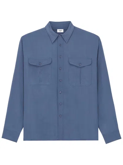 Saint Laurent Viscose And Silk Shirt With Padded Shoulders In Burgundy