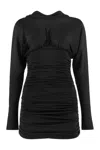 Saint Laurent Mini Dress V-neck Long Sleeves In Black