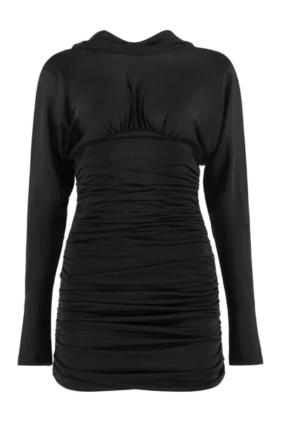 Saint Laurent Mini Hooded Dress In Black