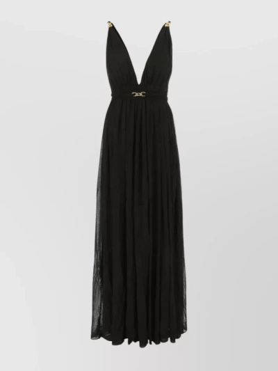 Saint Laurent Viscose Dress With V-neckline And Pleated Skirt In Black