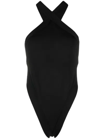 Saint Laurent Viscose Halter Neck Bodysuit In Black