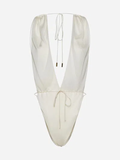 Saint Laurent Viscose Halter-neck Bodysuit In Cream