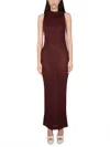 Saint Laurent Bordeaux Long Dress With Hood In Maroon