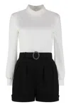 Saint Laurent White Viscose Jumpsuit With Structured Shoulders, Embellished Belt, And Open Back For Women (ss22) In White
